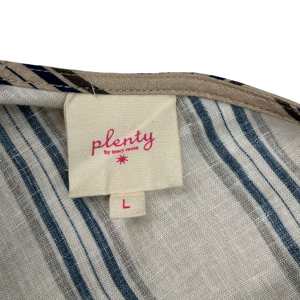 Anthropologie Plenty Linen Fit & Flare Midi Dress L Beige Striped Cutout Tiered - Picture 14 of 16